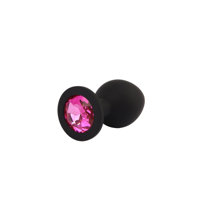Senuelo Booty Fantasy Gem Anal Plug - Medium Black Silicone with Pink Crystal
