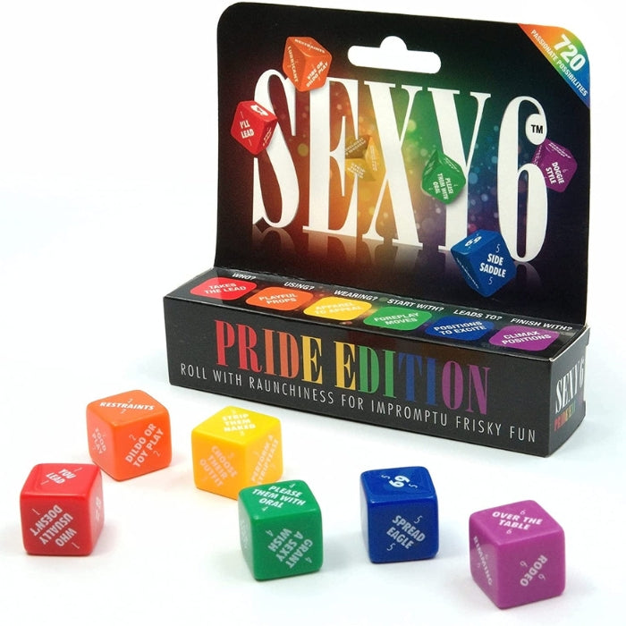 This couples game has 720 possible sexy scenarios to play with, so you can’t help but feel like a winner with this adult game for couples.  In beautiful rainbow colours the adult dice dictate your fate:  Die 1: WHO  Die 2: USING - What props can be utilised to enhance play?  Die 3: WEARING - How will you be dressed for your erotic exploits?  Die 4: START WITH - What foreplay will help you get in the mood?  Die 5: LEADS TO - What position will get the passion rising?  Die 6: FINISH WITH 