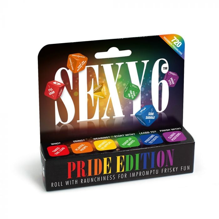 This couples game has 720 possible sexy scenarios to play with, so you can’t help but feel like a winner with this adult game for couples.  In beautiful rainbow colours the adult dice dictate your fate:  Die 1: WHO  Die 2: USING - What props can be utilised to enhance play?  Die 3: WEARING - How will you be dressed for your erotic exploits?  Die 4: START WITH - What foreplay will help you get in the mood?  Die 5: LEADS TO - What position will get the passion rising?  Die 6: FINISH WITH 