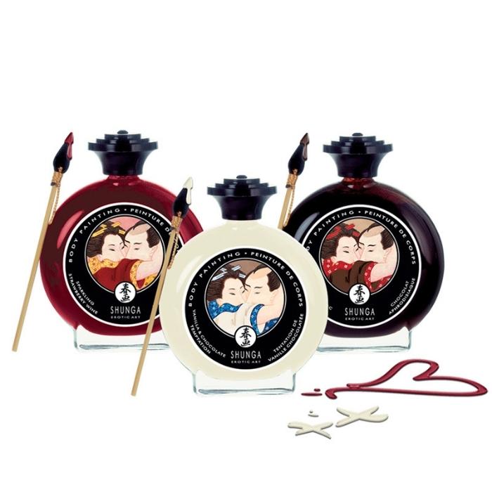 Shunga Body Paint - Vanilla (100ml) .Inspired by Japanese erotic paintings from the 16th - 18th century, this delicious Shunga Aphrodisiac Vanilla Edible body paint allows you to unleash your creativity and ravish your partner s body in the most sensual ways imaginable. It tastes exquisite. Comes with a unique application brush. Experiment with the body paint to make foreplay more exciting and passionate each time you make love. available in 2 other flavours.