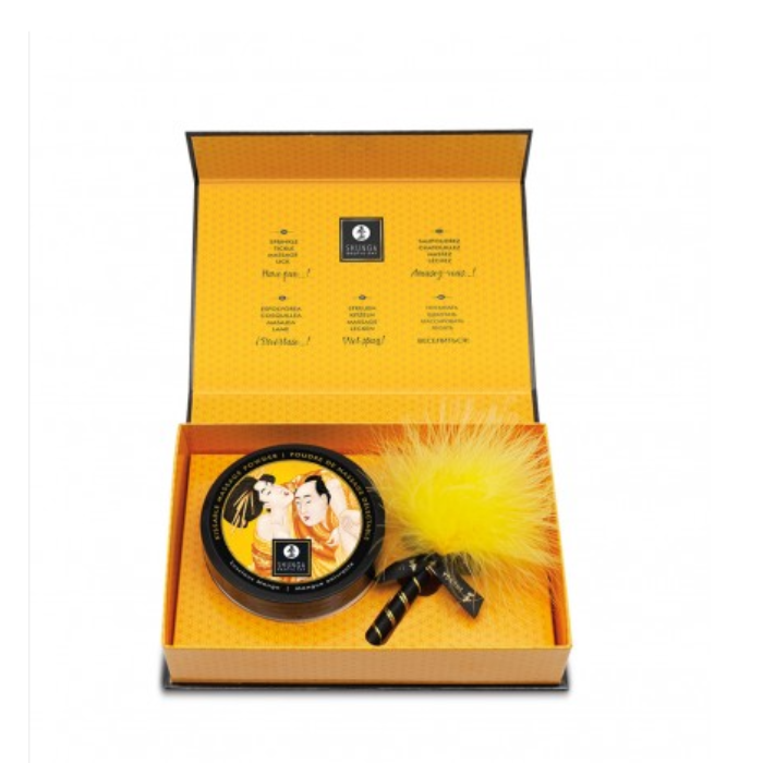 Shunga mango edible massage powder in yellow gift box