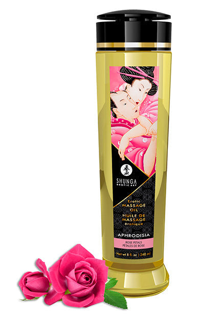 Shunga aphrodisia rose petals massage oil 240ml tall bottle