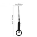 Black vibrating urethral plug with textured tapered shaft and ring base