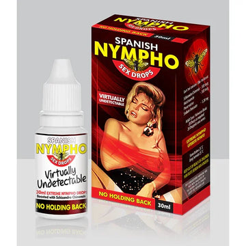 Spanish fly nympho potion for women 30ml in white bottle with dropper and red black box for enhancing sexual desire