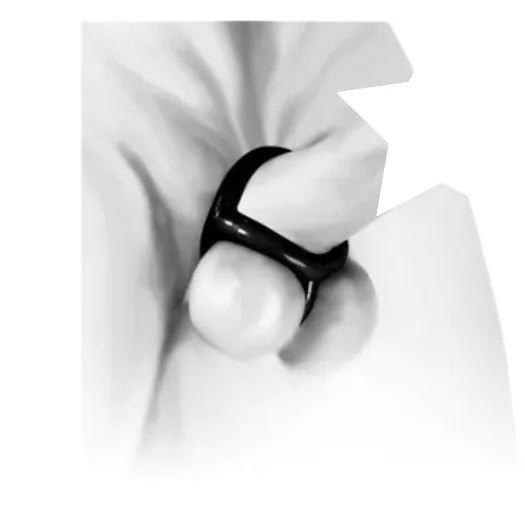 Black silicone sport fucker half guard cock ring with a smooth spherical centerpiece and blue finish accents