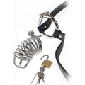 The designer alligator-style waist strap easily adjusts to fit most sizes and feels great against your skin. Made from highly-polished steel and secured with lock and key. Made from high-quality metal and closed with a secure lock, this cage will keep your subject's cock behind bars until you decide when it's a good time to set it free. The waist strap attached to the cage is adjustable to fit most sizes.