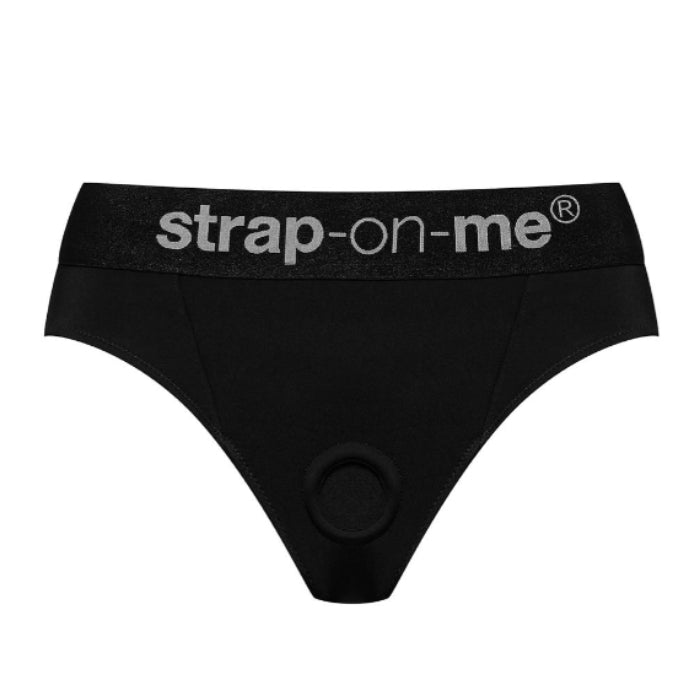 Black Strap-On-Me Heroine strap-on harness with thong opening