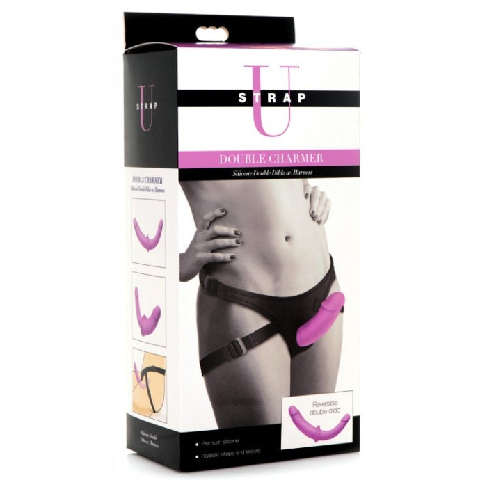 Lady Jane Adult Sex Shop | Strap U Double Charmer Double Strap On with Harness Purple