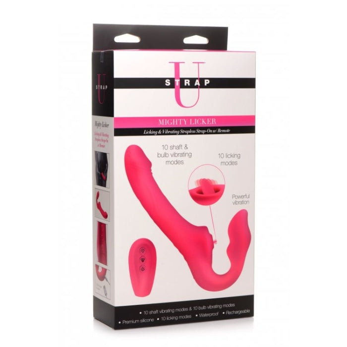 Lady Jane Adult Sex Shop | Strap U Licking & Vibrating Strapless Strap On Pink