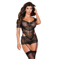 Lady Jane Adult Sex Shop | Stretch Lace and Gartered Chemise | Category_Lingerie & Underwear, Chemise, Colour_Black,