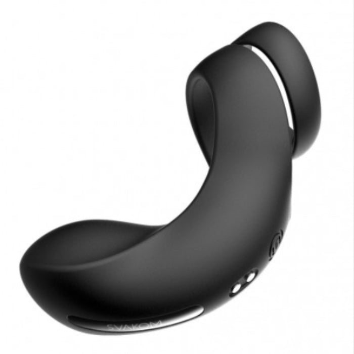Black svakom benedict double vibrating cock ring with curved matte finish and integrated control buttons