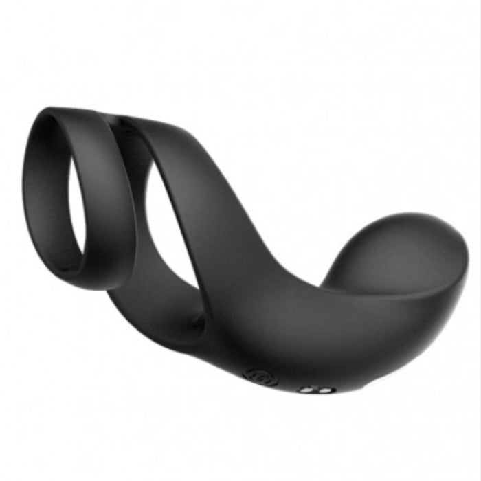 Black silicone svakom benedict double vibrating cock ring with ergonomic curved design and two finger openings