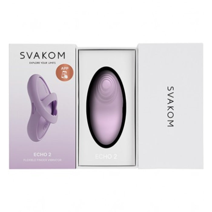 Svakom echo 2 mini finger vibrator purple with smooth oval design made of ultra soft liquid silicone and removable finger sleeve