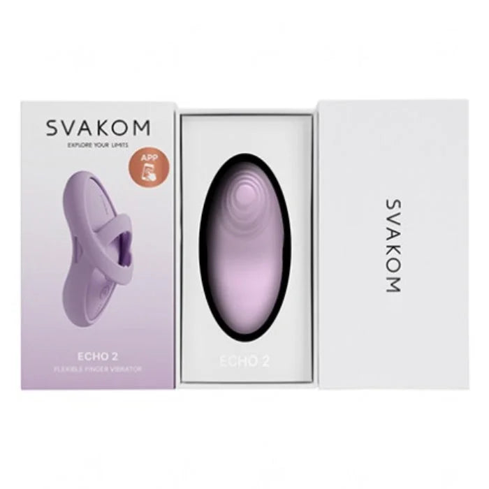 Svakom echo 2 mini finger vibrator purple with smooth oval design made of ultra soft liquid silicone and removable finger sleeve