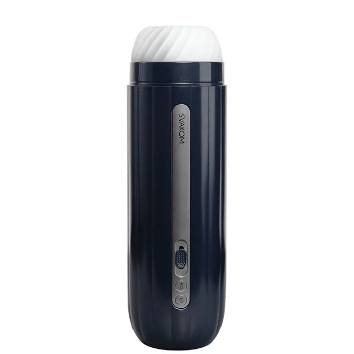 Svakom Hanne Neo interactive penis masturbator in navy blue with white textured cap