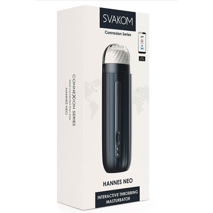 Black Svakom Hannes Neo interactive penis masturbator with throbbing textured head