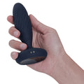 Navy blue silicone svakom jordan thrusting and vibrating anal plug with textured grip and control buttons, beginner friendly anal vibrator