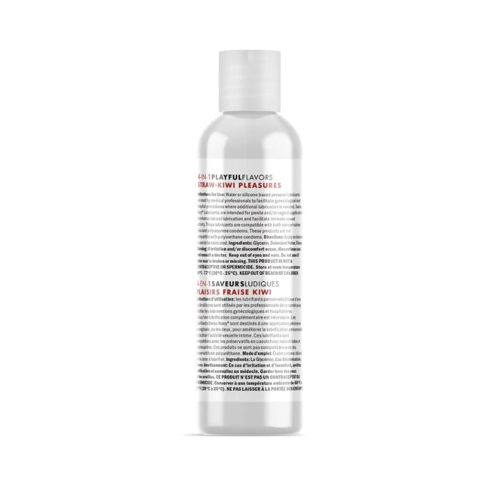 4-in-1 Playful Flavors promise playful pleasure in all its forms! Straw-Kiwi Pleasures delivers the sweet flavors and fresh scent of juicy strawberry and lush kiwi fruit to stimulate your senses—and your taste buds! Gently rub or blow on the liquid to release an alluring warmth. 29.5ml