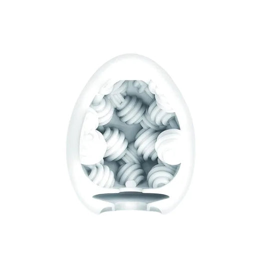 White tenga easy beat sphere with silver stripes and blue branding made from pre lubricated body safe elastomer