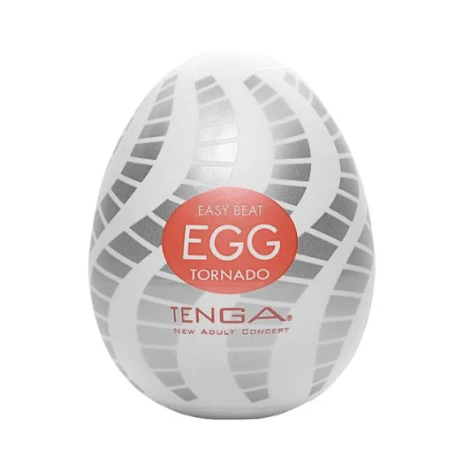 White and silver patterned tenga egg easy beat tornado adult toy with spiral interior and body safe elastomer finish
