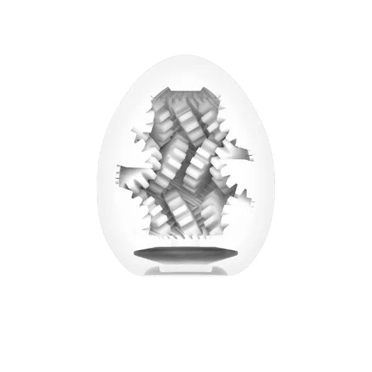 Peach-colored tenga egg stronger gear with glossy finish and white gear decals made of body-safe elastomer
