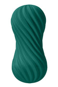 Tenga Flex Fizzy Green teal ribbed silicone toy with twisted design