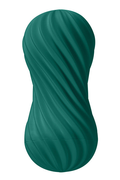 Tenga Flex Fizzy Green teal ribbed silicone toy with twisted design