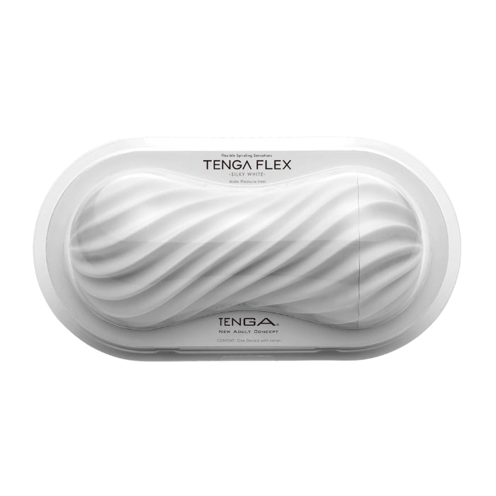 Tenga Flex Silky White with smooth wave-patterned oval design