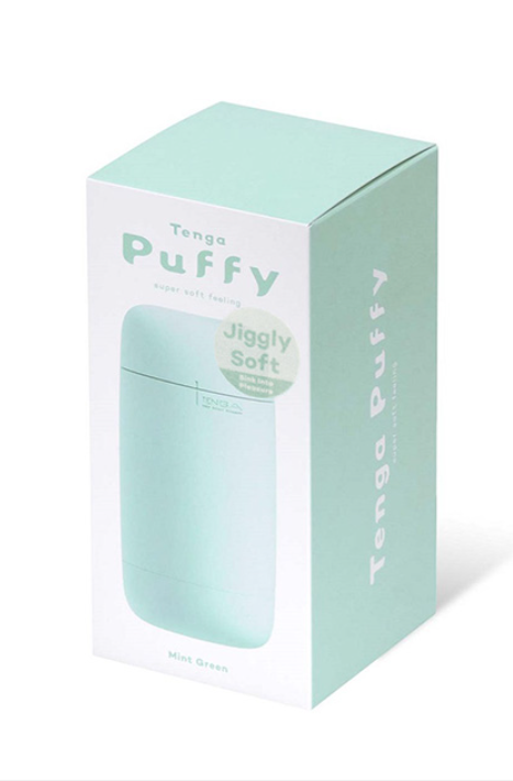 Mint green Tenga Puffy mini spread lube in soft silicone pack