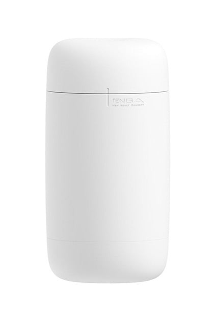 White Tenga Puffy Sugar adult toy with glossy cylindrical design