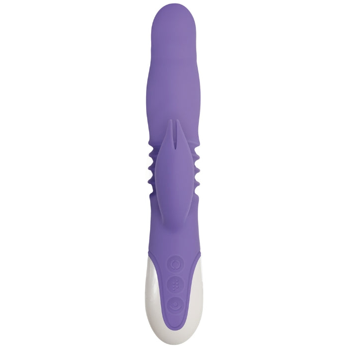 2 powerful motors: in head of shaft and clitoral stimulator. 8 vibrations speeds and functions controlled together. 5 thrusting and expanding functions. Program 5 custom stationary lengths and widths. USB rechargeable and waterproof.