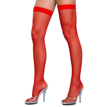 The Fishnet thigh high stockings in classic black are a timeless and sexy addition to any lingerie collection. These stockings are designed to reach the mid-thigh and feature a classic fishnet pattern that is both bold and eye-catching. One size fits most.