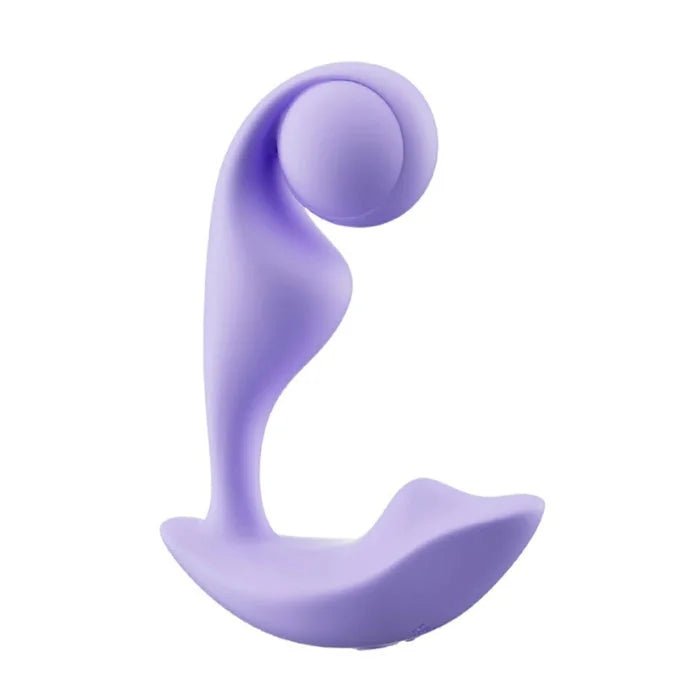 A sleek lavender silicone trill wearable single ball dual vibrator with curved design and body responsive vibration modes