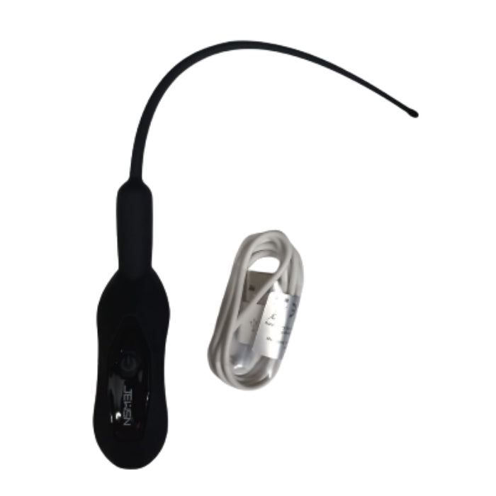 Black vibrating urethral plug silicone sound with curved endoscope tube