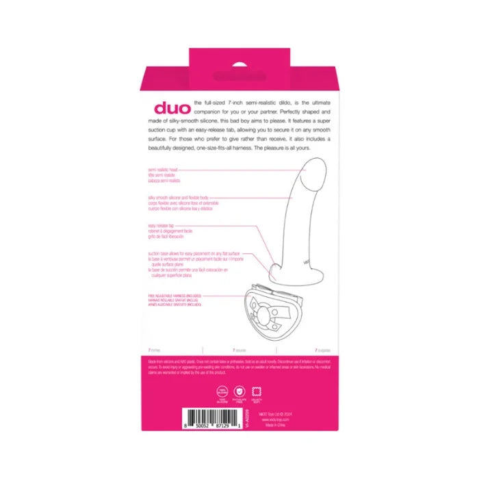Vedo duo silicone pink semi-realistic duo silicone strap dildo with suction cup and adjustable harness made of premium silicone