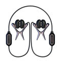 Black and silver wireless neckband earbuds with sleek ergonomic design suitable for sensation play and vibrating units