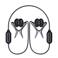 Black and silver wireless neckband earbuds with sleek ergonomic design suitable for sensation play and vibrating units
