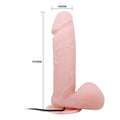 Flesh-colored silicone Vibrator Oliver with scrotum rotation and measurements shown