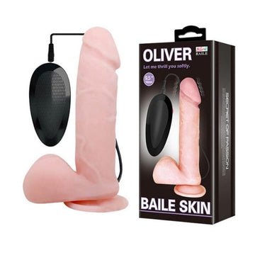 Flesh-colored Oliver vibrating dildo with lifelike veined and realistic balls remote control