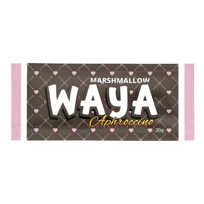 Waya Aphroccino chocolate marshmallow in pink heart wrapper