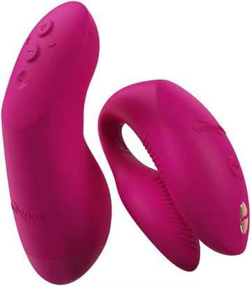 Fuchsia We-Vibe Chorus Pro couples vibrator with squeeze remote