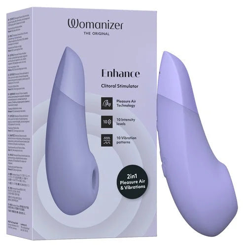 Womanizer Enhance Lilac clitoral stimulator in lavender, sleek design