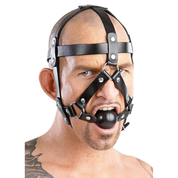 Lady Jane Adult Sex Shop | Zado Leather Head Harness & Gag Ball