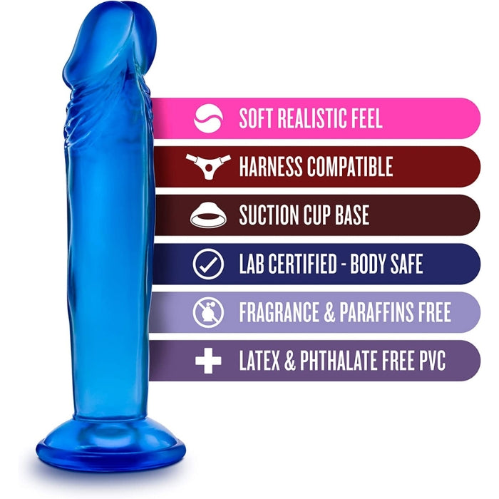 This sweet and small 6 inch suction cup dildo delivers realistic stimulation in a stunning coloured package. Perfectly sized for comfortable, thrilling sensation. This dong s sturdy suction cup base holds firmly to any smooth surface and will remain in the position applied or you can wear it in a harness for fun with your partner. Sweet n Small dildos are made of soft body safe material.