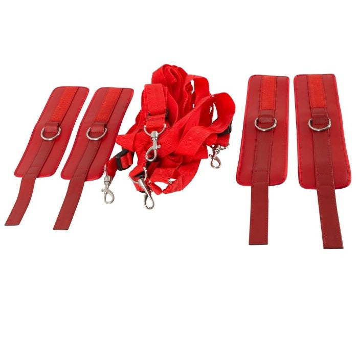 Turn your bed into a bondage playground maybe? Easily concealed buy tucking in between your base and mattress. This tear-proof, red bed shackle set is the ultimate kit for passionate bondage games.