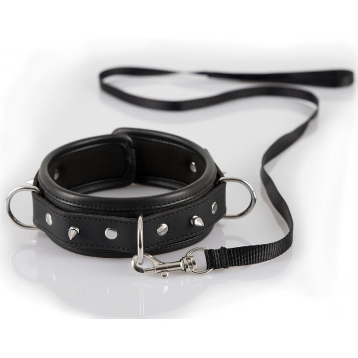 Bad Kitty Bondage Collar with spikes and Leash - Black, adjustable.