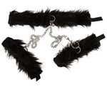 Indulge in some BDSM play with the Bad Kitty Set Fluffy Collar & Hand Cuffs in Black. This set is perfect for those who want to explore their wilder side in the bedroom. The set comes with a fluffy collar and a pair of hand cuffs, both of which are lined with a soft, comfortable material to ensure that you can wear them for extended periods without any discomfort. The collar is adjustable to fit most neck sizes, and it comes with a durable metal ring to attach the detachable chain or other accessories.