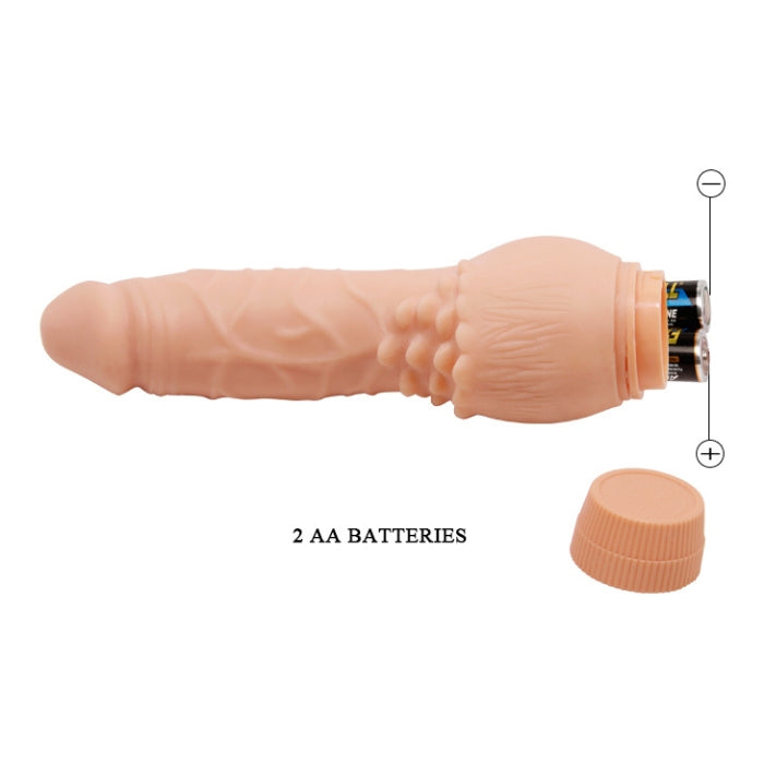 This dildo has a realistic 7.6inch vibrator with a prominent head and a veined shaft that produces extra stimulation. The easy-twist dial base makes it easy and convenient to use. This beautiful veined cock is made of TPR material. Takes 2x AA Batteries