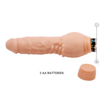 This dildo has a realistic 7.6inch vibrator with a prominent head and a veined shaft that produces extra stimulation. The easy-twist dial base makes it easy and convenient to use. This beautiful veined cock is made of TPR material. Takes 2x AA Batteries