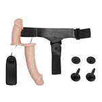 Take things to the next level with this double vibrating Strap On. Designed to provide simultaneous penetration for you and your partner; the smaller dildo fits comfortably inside the wearer. With your hands left free by the waist strap you can fuck your partner with abandon while the thrusting motion will also cause the internal dildo to rock back and forth for stunning sensations.